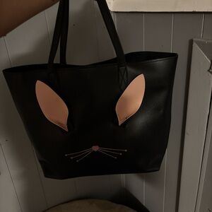 Black Faux Leather Bunny Face Tote Bag